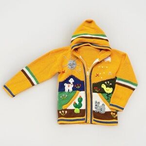 Vintage 90s Hand-Knit Peruvian Folk Art Sweater -Arpillera- 4T-5T